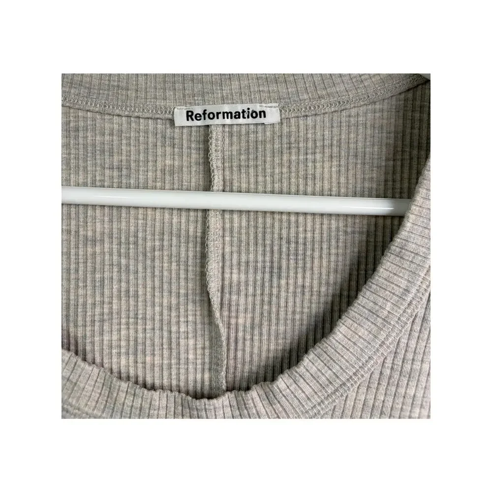 Reformation Paige Marble Ribbed Scoop Neck Crop Top - Gray - Size M
